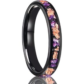 Tungsten Carbide Rings for Men and Women 8mm/4mm Men's Engagement Wedding Bands Inlaid with Amethyst and Gold Foil High Polish