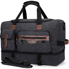 WITZMAN Canvas Weekender Bag Mens Overnight Bag for Traveling Carry on Duffle Bags with Shoes Compartment（A8010 Black）