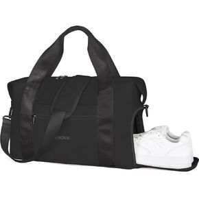 ETRONIK Foldable Travel Bag - Gym Duffle with Shoe Compartment, Weekender Overnight Tote for Sports, Water Resistant - Black
