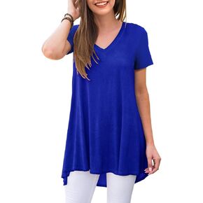 AWULIFFAN Women's Summer Casual Short Sleeve V-Neck T-Shirt Tunic Tops Blouse Shirts