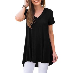 AWULIFFAN Women's Summer Casual Short Sleeve V-Neck T-Shirt Tunic Tops Blouse Shirts in Kuwait