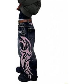 Unisex Y2K Streetwear Baggy Jeans Retro Totem Print Goth Pants High Waisted Wide Leg Harajuku Hip-Hop Style