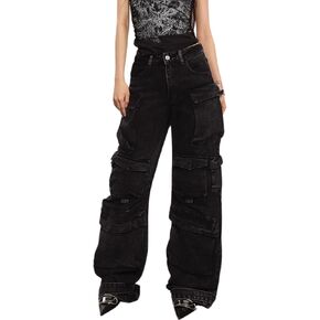 Baggy Cargo Pants for Womens Mens Y2K Loose Low Rise Wide Leg Jeans Harajuku Streetwear Clothes