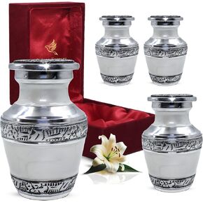 Keepsake Urns - Mini Urns for Human Ashes Set with Box & Bags - Handcrafted Small Urn for Ashes - Honour Your Loved One with Cremation Urn - Perfect Urns for Male & Female (White, Set of 4)