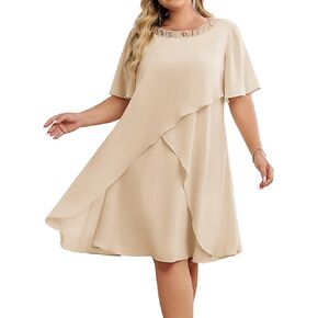 Hanna Nikole Plus Size Women’s Dress A-Line Short Shulle Sleeve Women 2025 SPING Summer Dress Ampricot 22 Plus