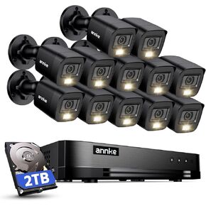 نظام كاميرا أمان ANNKE 16 قناة HD-TVI 1080P Lite Video DVR و(12) كاميرات مقاومة للطقس داخلية/خارجية بدقة 2.0 ميجابكسل مع مصابيح LED للرؤية الليلية بالأشعة تحت الحمراء سعة 2 تيرابايت