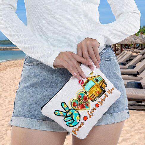 WZMPA Sch Bus Driver Survival Kit Sch Bus Driver Fans Gift Peace Love Sch Bus Zipper Bag Sch Bus Driver Appreciation Gift in Saudi Arabia