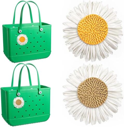YIXIPAZH Flower Charms for Bogg Bag, Cute Decorative Charm Compatible with Bogg Bag Original All Models,Raffia Flower Accessories Charm, Daisy Charms Insert Decorative for Handbag Beach Tote Bag in Saudi Arabia