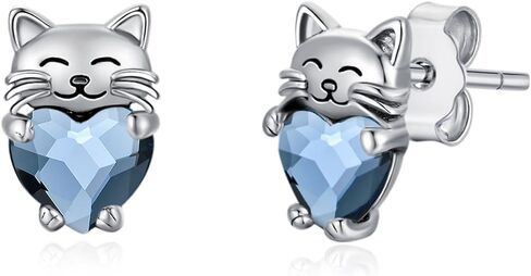 Cat Earrings 925 Sterling Silver Cute Pet Kitten Stud Earrings Cat Jewelry Gifts for Women Hypoallergenic Earrings for Sensitive Ears in Kuwait