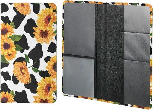 Mumeson Auto Insurance and Registration Holder Cow Sunflower Print Glove Box Organizer Leather Compartment Wallet for Women Car Accessories Driver's License Document Case in Saudi Arabia