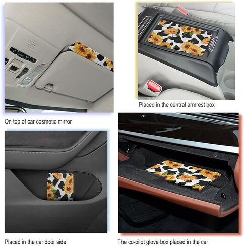 Mumeson Auto Insurance and Registration Holder Cow Sunflower Print Glove Box Organizer Leather Compartment Wallet for Women Car Accessories Driver's License Document Case in Saudi Arabia