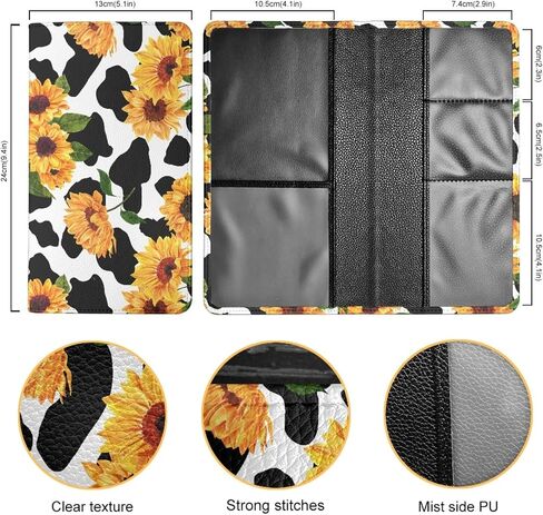 Mumeson Auto Insurance and Registration Holder Cow Sunflower Print Glove Box Organizer Leather Compartment Wallet for Women Car Accessories Driver's License Document Case in Saudi Arabia