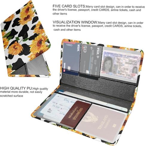 Mumeson Auto Insurance and Registration Holder Cow Sunflower Print Glove Box Organizer Leather Compartment Wallet for Women Car Accessories Driver's License Document Case in Saudi Arabia