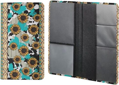 Mumeson Auto Insurance and Registration Holder Cow Sunflower Print Glove Box Organizer Leather Compartment Wallet for Women Car Accessories Driver's License Document Case in Saudi Arabia