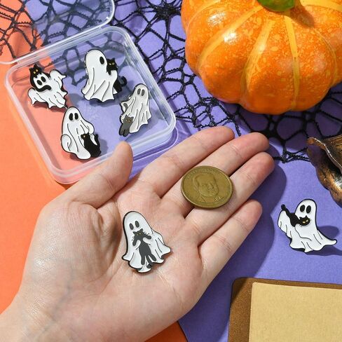 Ipotkitt 6 Pcs 6 Styles Ghost with Black Cat Enamel Brooches Halloween Theme Metal Animal Lapel Pins Horror Cartoon Pins for Jacket Backpack Hat Clothes Decor in Kuwait
