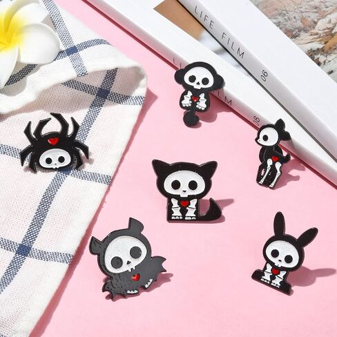 Ipotkitt 6 Pcs 6 Styles Ghost with Black Cat Enamel Brooches Halloween Theme Metal Animal Lapel Pins Horror Cartoon Pins for Jacket Backpack Hat Clothes Decor in Kuwait