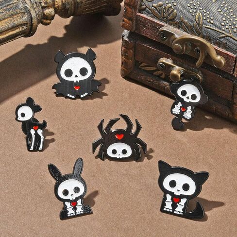 Ipotkitt 6 Pcs 6 Styles Ghost with Black Cat Enamel Brooches Halloween Theme Metal Animal Lapel Pins Horror Cartoon Pins for Jacket Backpack Hat Clothes Decor in Kuwait