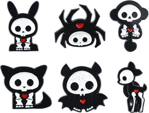 Ipotkitt 6 Pcs 6 Styles Ghost with Black Cat Enamel Brooches Halloween Theme Metal Animal Lapel Pins Horror Cartoon Pins for Jacket Backpack Hat Clothes Decor in Kuwait