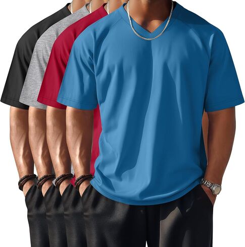 RIYIPER 4 Pack Men's Big and Tall V Deck Therts ، Raglan Short Sleeve 30 ٪ من القطن الضخم الحجم الكبير الصيفي الأساسي in Kuwait