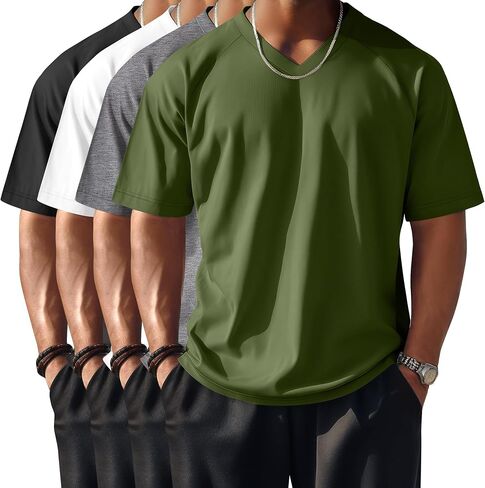 RIYIPER 4 Pack Men's Big and Tall V Deck Therts ، Raglan Short Sleeve 30 ٪ من القطن الضخم الحجم الكبير الصيفي الأساسي in Kuwait