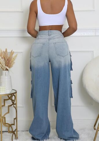 Vaceky Stretch Baggy Jeans Women High Waist Straight Leg Y2K Denim Cargo Pants in Kuwait