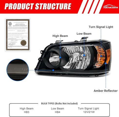 المصباح الأمامي متوافق مع تويوتا هايلاندر 2004 2005 2006 2007 مصباح الأمامي الأسود الإسكان العنبر العاكس بديل زوج بديل اليسار واليمين in Kuwait