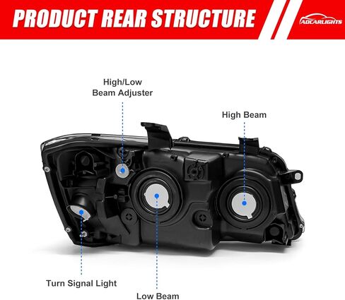 المصباح الأمامي متوافق مع تويوتا هايلاندر 2004 2005 2006 2007 مصباح الأمامي الأسود الإسكان العنبر العاكس بديل زوج بديل اليسار واليمين in Kuwait