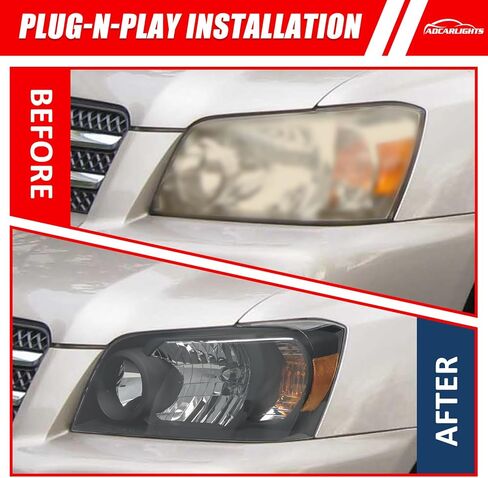 المصباح الأمامي متوافق مع تويوتا هايلاندر 2004 2005 2006 2007 مصباح الأمامي الأسود الإسكان العنبر العاكس بديل زوج بديل اليسار واليمين in Kuwait