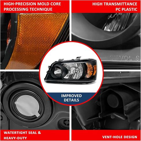 المصباح الأمامي متوافق مع تويوتا هايلاندر 2004 2005 2006 2007 مصباح الأمامي الأسود الإسكان العنبر العاكس بديل زوج بديل اليسار واليمين in Kuwait