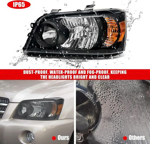 المصباح الأمامي متوافق مع تويوتا هايلاندر 2004 2005 2006 2007 مصباح الأمامي الأسود الإسكان العنبر العاكس بديل زوج بديل اليسار واليمين in Kuwait