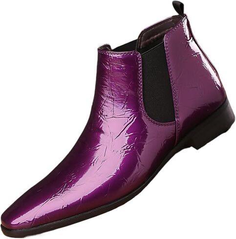 Men's Patent Leather Low Chunky Heel Chelsea Boots Fashion High Gloss Slip-on Business Dress Oxford Boots for Wedding Prom Party Business Work in Saudi Arabia