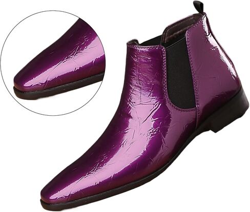 Men's Patent Leather Low Chunky Heel Chelsea Boots Fashion High Gloss Slip-on Business Dress Oxford Boots for Wedding Prom Party Business Work in Saudi Arabia