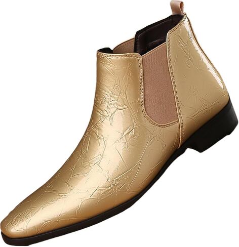 Men's Patent Leather Low Chunky Heel Chelsea Boots Fashion High Gloss Slip-on Business Dress Oxford Boots for Wedding Prom Party Business Work in Saudi Arabia