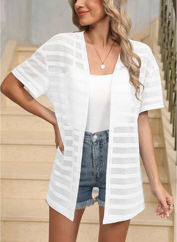 LILBETTER Womens Summer Lightweight Cardigan Short Sleeve Open Front Casual Loose Cover Ups 2025 in Saudi Arabia