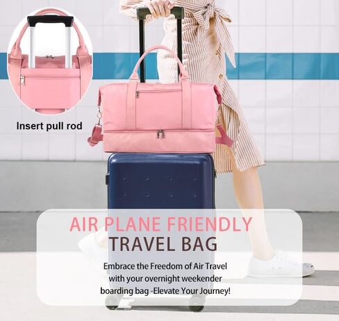 Weekender Travel Bag for Women & Men - Large Overnight Duffel Bag with Shoes Compartment & Toiletry Bag - Waterproof Weekender Bags as Personal Item for Air Travel, Gym, Weekend Getaways (Beige) in Saudi Arabia