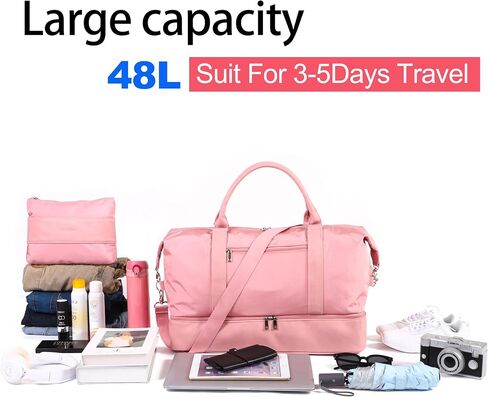 Weekender Travel Bag for Women & Men - Large Overnight Duffel Bag with Shoes Compartment & Toiletry Bag - Waterproof Weekender Bags as Personal Item for Air Travel, Gym, Weekend Getaways (Beige) in Saudi Arabia