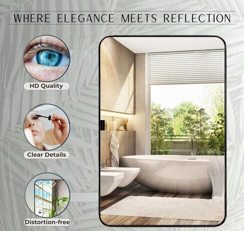 Bathroom Mirror 20x30 Inch - Aluminum Frame Rectangle Wall-Mounted Mirrors - Large Round Corner Bathroom Mirrors for Over Sink - Premium Decor for Bathroom Vanity Mirror (Black) in Saudi Arabia