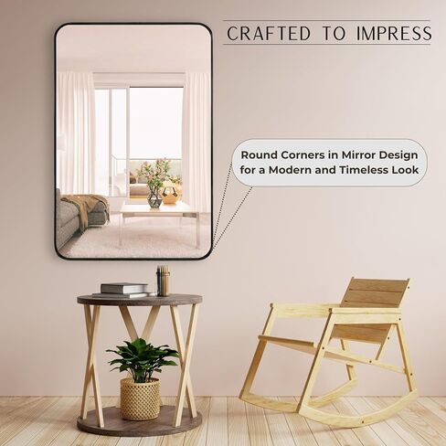 Bathroom Mirror 20x30 Inch - Aluminum Frame Rectangle Wall-Mounted Mirrors - Large Round Corner Bathroom Mirrors for Over Sink - Premium Decor for Bathroom Vanity Mirror (Black) in Saudi Arabia