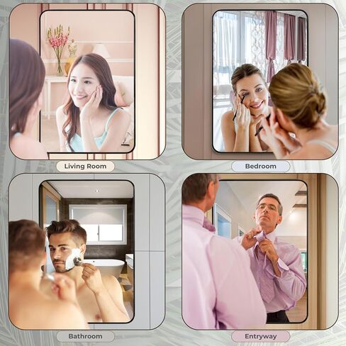 Bathroom Mirror 20x30 Inch - Aluminum Frame Rectangle Wall-Mounted Mirrors - Large Round Corner Bathroom Mirrors for Over Sink - Premium Decor for Bathroom Vanity Mirror (Black) in Saudi Arabia