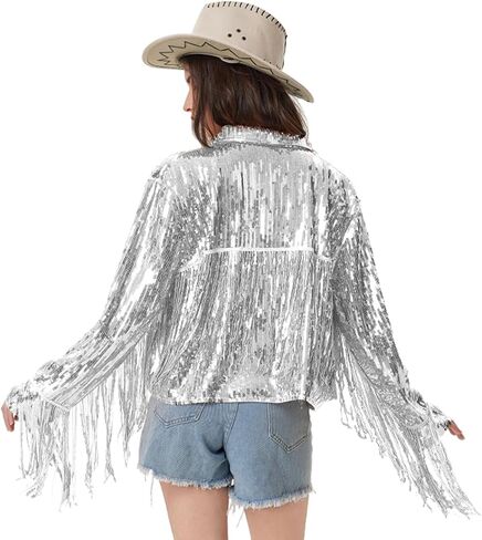 Women's Sequin Jacket Long Sleeve OpenZipper Fahion Shiny Glitter Sparkly Bomber Jackets in Saudi Arabia