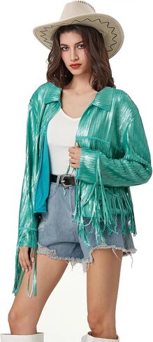 Women's Sequin Jacket Long Sleeve OpenZipper Fahion Shiny Glitter Sparkly Bomber Jackets in Saudi Arabia