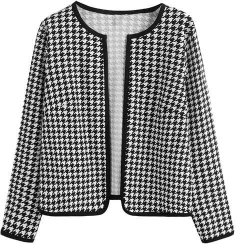 Wdirara Women's Plus Size Houndstooth مفتوح الأمام السترة طويلة الأكمام in Kuwait