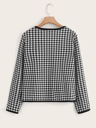 Wdirara Women's Plus Size Houndstooth مفتوح الأمام السترة طويلة الأكمام in Kuwait