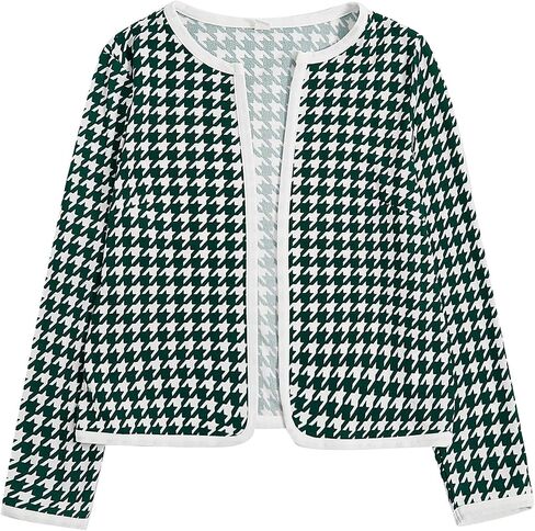 Wdirara Women's Plus Size Houndstooth مفتوح الأمام السترة طويلة الأكمام in Kuwait