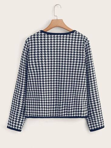Wdirara Women's Plus Size Houndstooth مفتوح الأمام السترة طويلة الأكمام in Kuwait