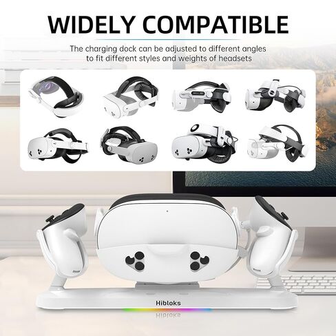 قاعدة شحن HiBloks لملحقات Meta Quest 3، محطة شحن مغناطيسية سريعة 18 وات لـ Oculus Quest 3 وأجهزة التحكم مع بطاريتين قابلتين لإعادة الشحن، شحن لاسلكي وإضاءة RGB ملونة in Saudi Arabia