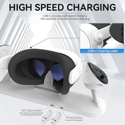 قاعدة شحن HiBloks لملحقات Meta Quest 3، محطة شحن مغناطيسية سريعة 18 وات لـ Oculus Quest 3 وأجهزة التحكم مع بطاريتين قابلتين لإعادة الشحن، شحن لاسلكي وإضاءة RGB ملونة in Saudi Arabia