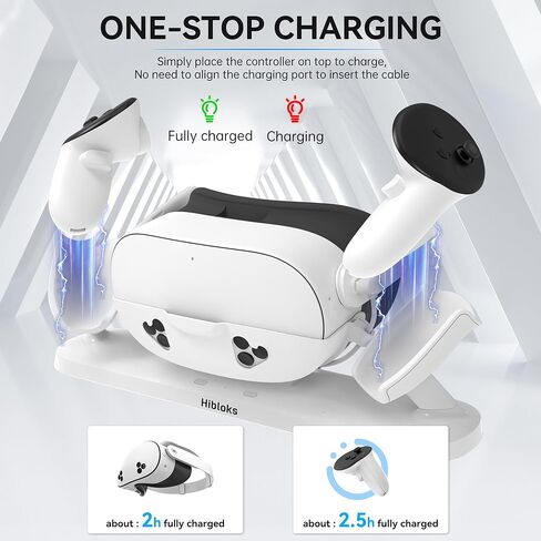 قاعدة شحن HiBloks لملحقات Meta Quest 3، محطة شحن مغناطيسية سريعة 18 وات لـ Oculus Quest 3 وأجهزة التحكم مع بطاريتين قابلتين لإعادة الشحن، شحن لاسلكي وإضاءة RGB ملونة in Saudi Arabia