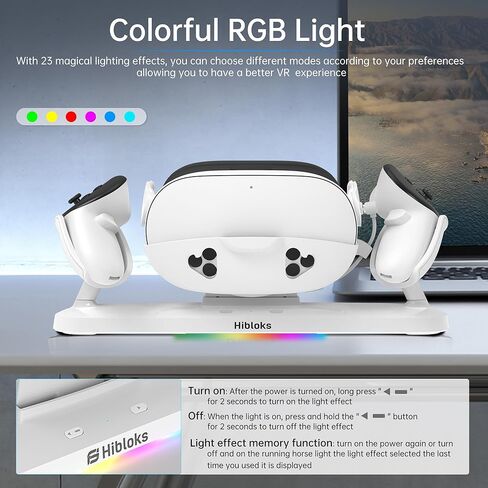 قاعدة شحن HiBloks لملحقات Meta Quest 3، محطة شحن مغناطيسية سريعة 18 وات لـ Oculus Quest 3 وأجهزة التحكم مع بطاريتين قابلتين لإعادة الشحن، شحن لاسلكي وإضاءة RGB ملونة in Saudi Arabia
