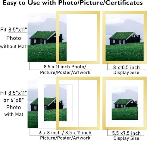 8.5 من 11 إطار صورة مع 6 × 8 حصيرة صورة مستند الشهادة ، عرض 6x8 مع حصيرة أو 8.5 × 11 بدون حصيرة ، إطار صورة 8.5 × 11 مع شاتر مقاوم للجدار أو الطاولة ، الأسود in Kuwait